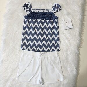 NWT Burt's Bees Baby Ikat Chevron Ruffle Tee & Baby Knit Terry Short Set‎